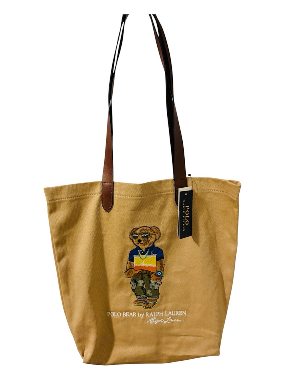 Men’s/Unisex Polo by Ralph Lauren Khaki Canvas Tote with Brown Leather Straps